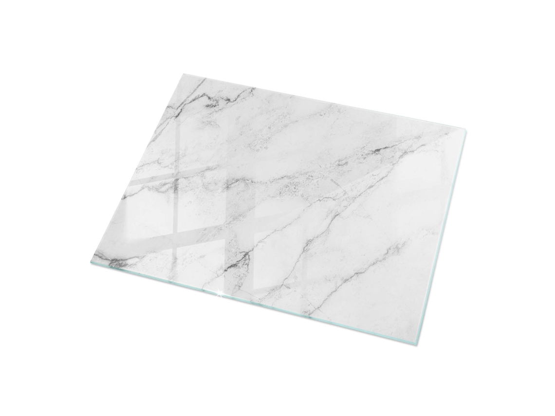 Vidro Para Mesa Retangular Espelharte (120x80 Cm - Padrão De Superfície De Mármore - Branco)