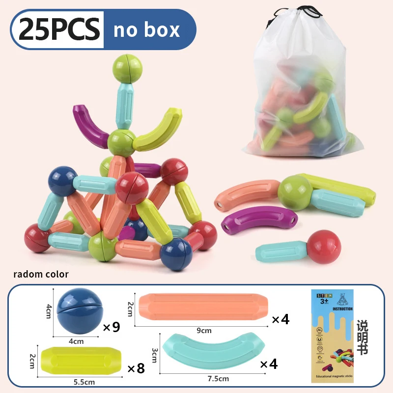 Conjunto De Blocos De Construção Magnéticos (25 Peças), Brinquedo Infantil Com Blocos De Construção Magnéticos Em Formato De Haste.