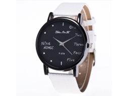 Relógio analógico unissex com pulseira de couro PU, mostrador preto simples (branco)