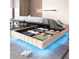 Cama Mola 160x200cm Com Armário, Apoio Hidráulico E Led Bege