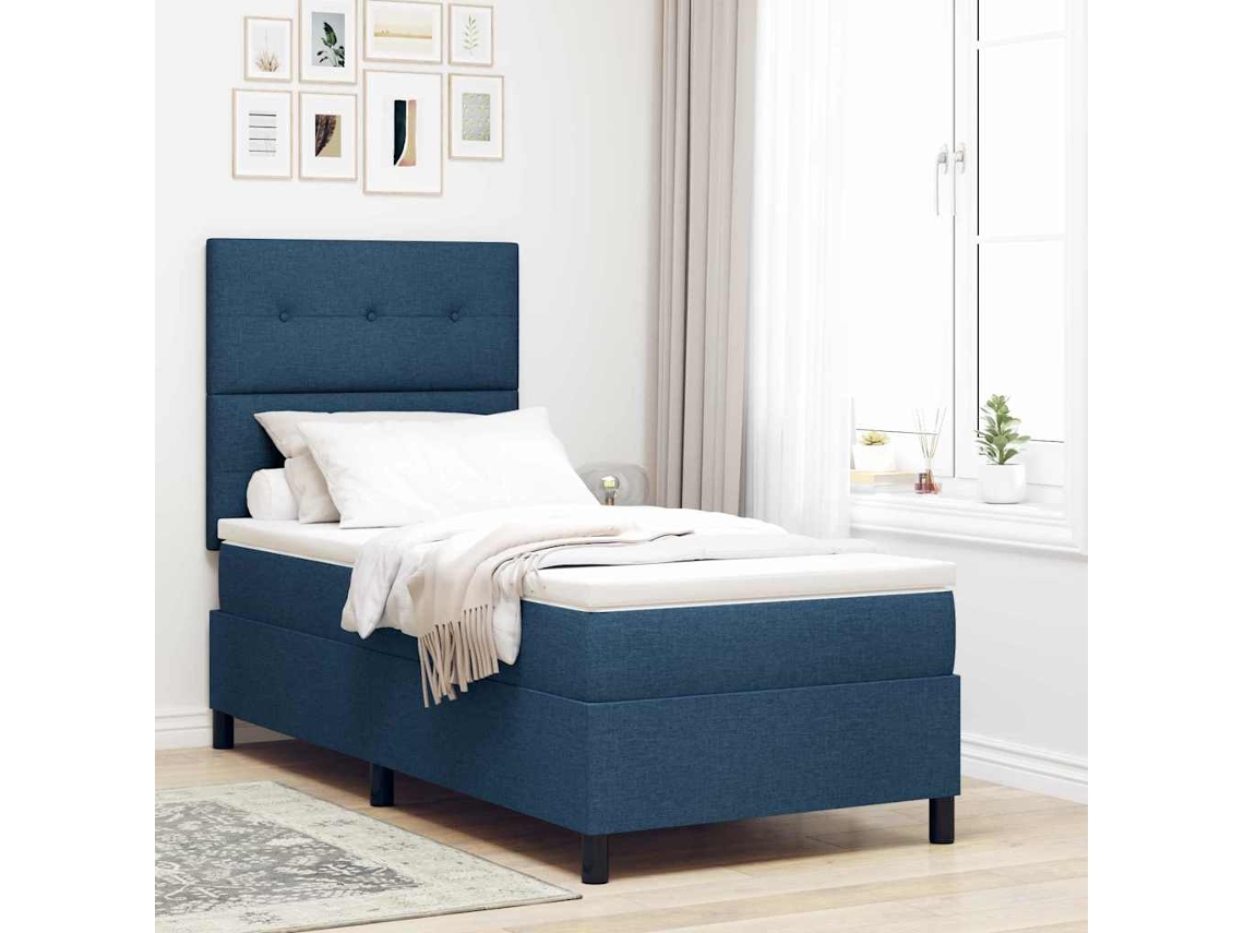 Vidaxl Cama Box Com Almofada Com Cabeceira Azul 100 X 200 Cm Tecido