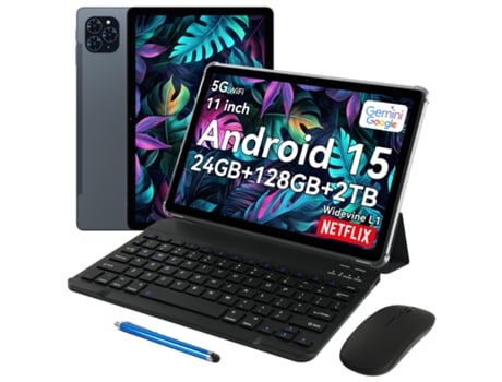 Tablet Tabwee T90 11 Fhd, Ram 24gb Rom128gb Sd 2 Tb, Android 15, 8000 Mah, Gemini Al, Com Teclado, Capa, Stcylet, Rato