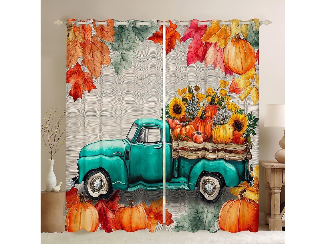 Cortinas Infantis Com Estampa De Colheita Outono, Abóbora E Girassol, Para Meninos E Meninas, Ripas De Madeira, Bordo