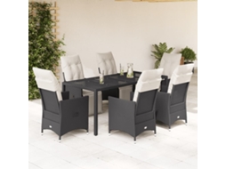 Vidaxl 7 Pcs Conjunto de Jantar P/ Jardim C/ Almofadões Vime Pe Preto