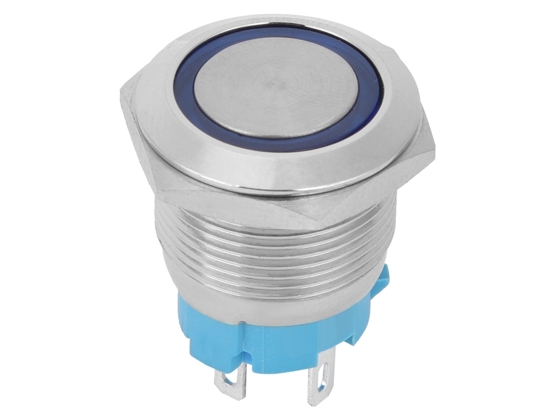 Interruptor Pulsador Led Azul 19mm Ip65 12 24vdc