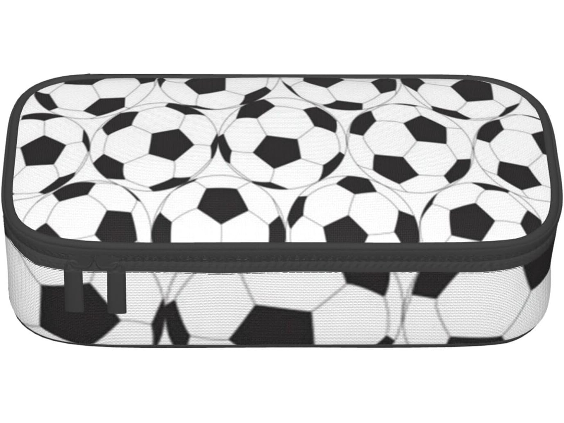 Estojo Grande Preto E Branco Com Estampa De Futebol Para Meninos Meninas, Lápis, Canetas, Nécessaire
