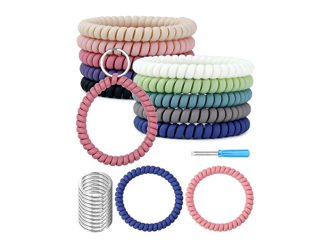 Conjunto De 10 Pulseiras Chaveiro Elásticas Para Pulso, Chaveiro Flexível Em Espiral, Porta-chaves Retrátil