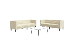 Vidaxl 2 Pcs Conjunto De Sofás Chesterfield Couro Artificial Creme