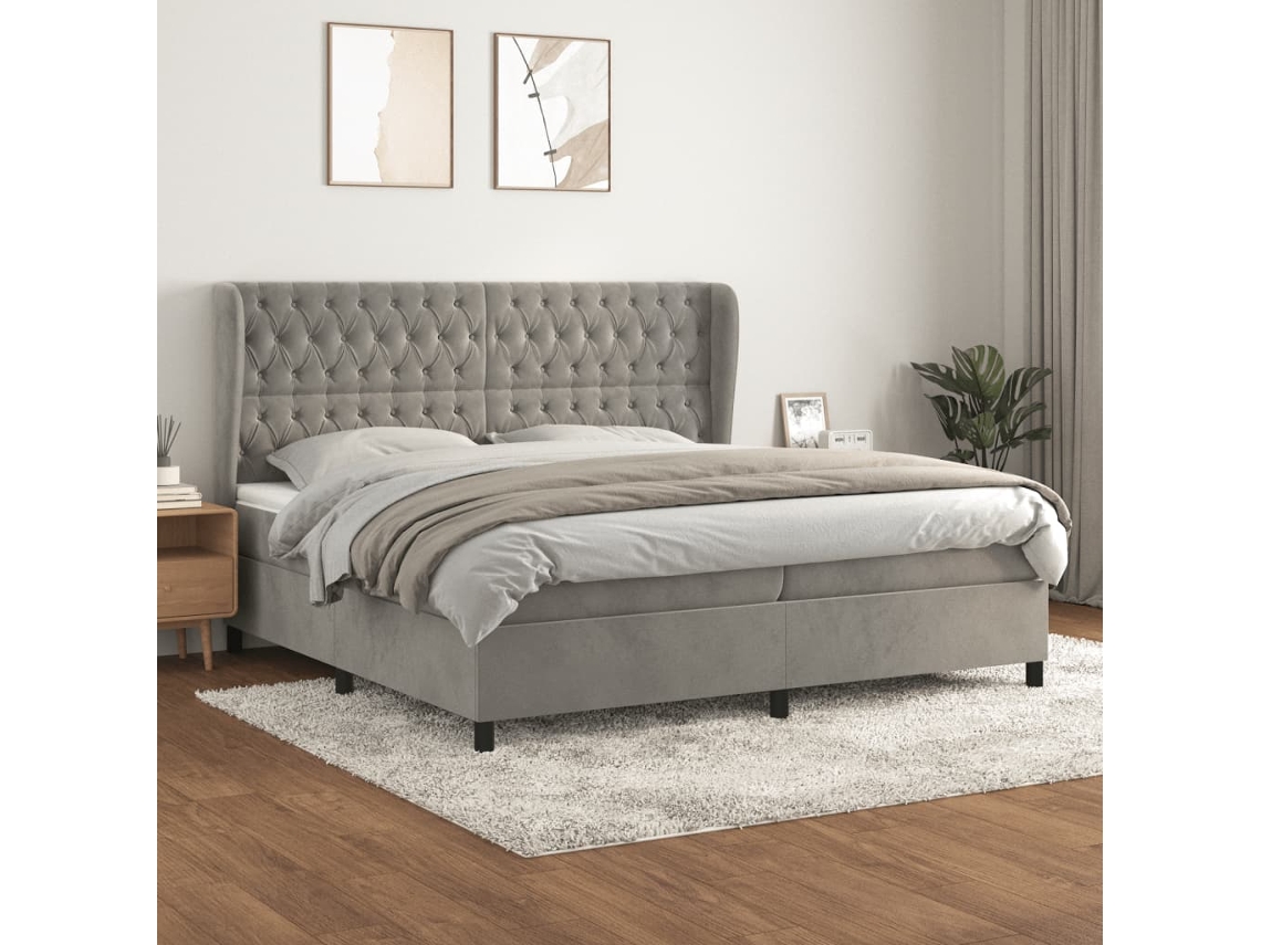 Cama Com Molas/colchão 200x200 Cm Veludo Cinzento-claro