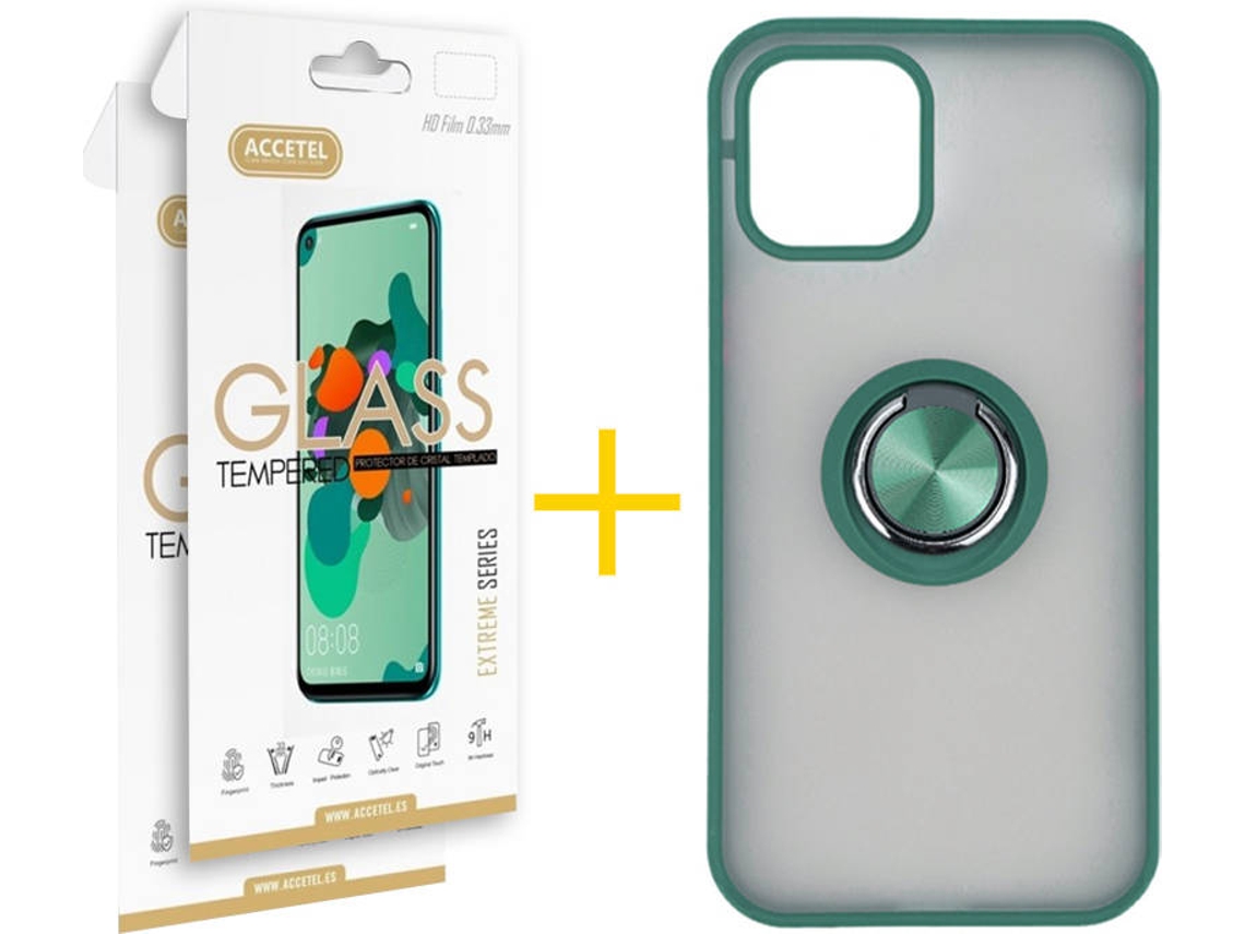 Capa e 2 X Película de Vidro iPhone 11 Pro SKYHE Gel Bumper Ring Verde