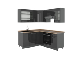 Cozinha Em Ângulo Fame Line, 190x60cm, Pt Carvalho, Alta Brilho Antracite, Antracite, Vicco