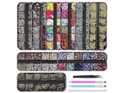 Kit Com 9 Caixas De Strass Para Unhas Gemas E Cristais Para Unhas Com Pinça Para Decoração De Unhas Nostalgia88