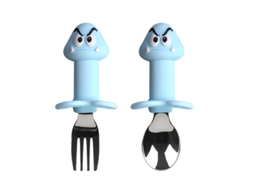 Talheres De Para Bebé, Colher E Garfo De Silicone Para Bebês, Com Anti-engasgo (azul - Formato De Cogumelo) Spqment