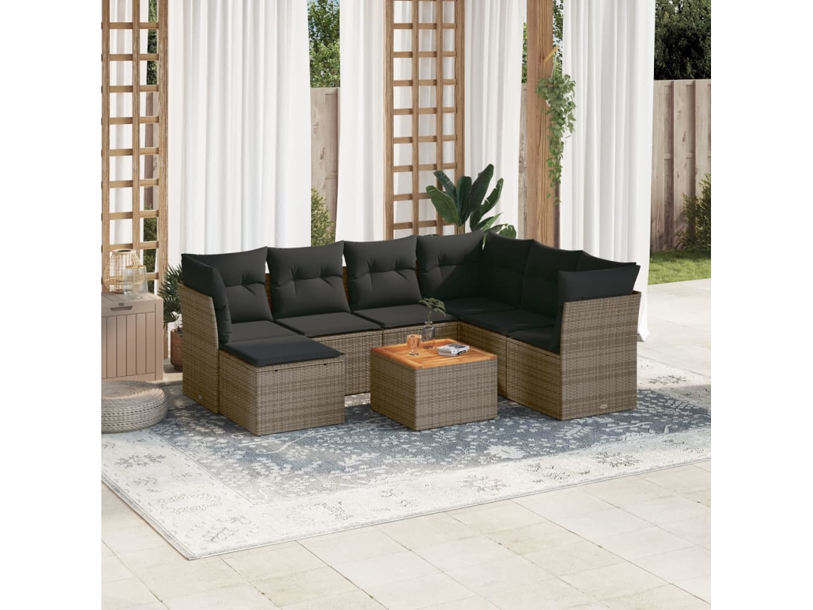 Vidaxl 8 Pcs Conjunto Sofás De Jardim C/ Almofadões Vime Pe Cinzento