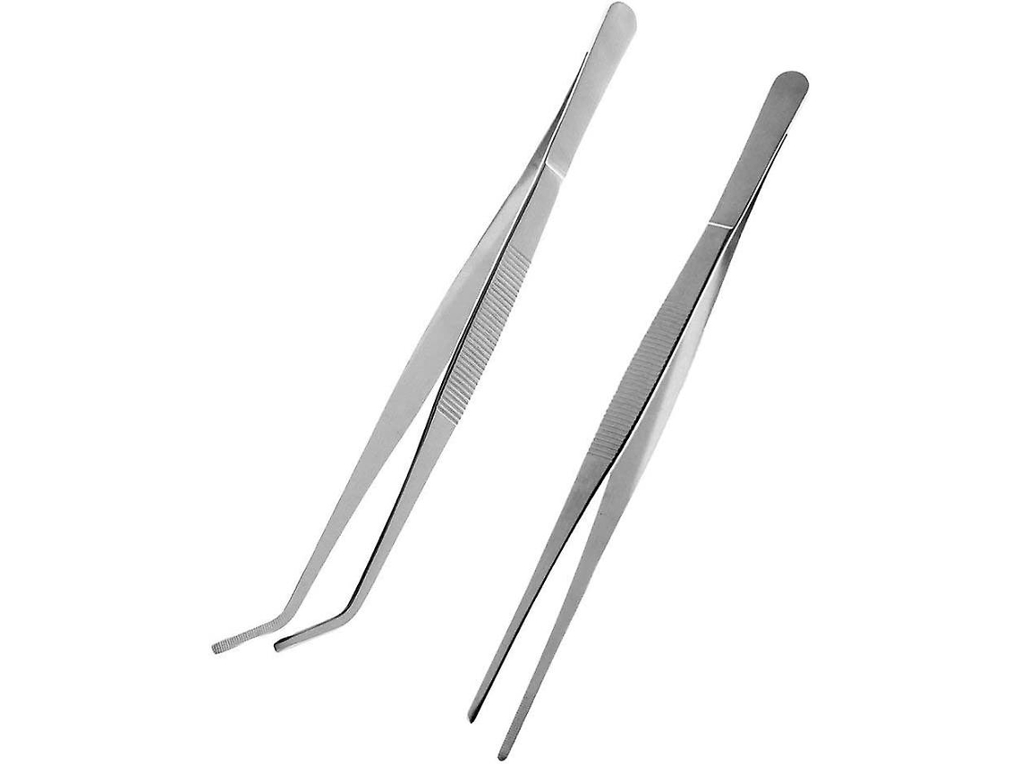 Set de 2 Pinzas de Cocina Profesionales Multipropósito Con Punta Recta Y Curva, Acero Inoxidable de Alta Calidad Y Mango Antideslizante