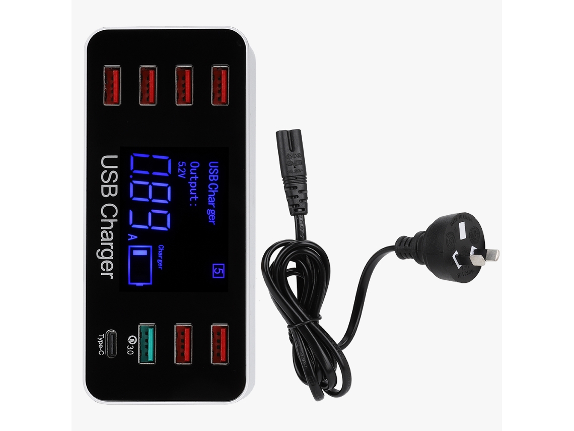 Carregador Inteligente EOOCOO (7 Portas Usb+type c com Carregamento Rápido Qc3.0 e Função de Display)