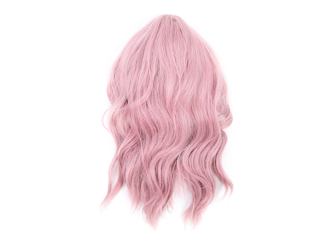 Peluca Sintética De Onda Rizada Corta Bob Corto Pastel Rosa Para Mujeres