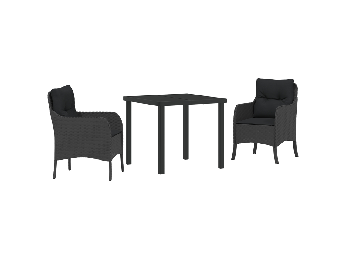 Conjunto 3 De Jantar De Jardim  Vidaxl Com Almofadas Preto Vime Pe