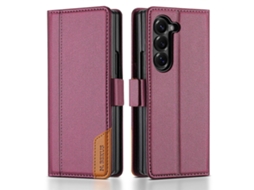Tkdaddy N.bekus Para Samsung Galaxy Z Fold6 5g Capa Com Suporte E Bloqueio Rfid Em Couro Pu, Capa Tipo Carteira, Vinho Tinto