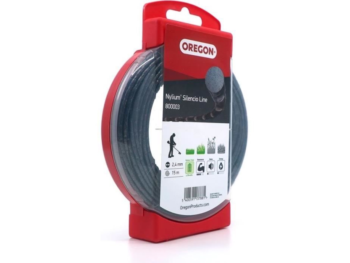 Linha Roçadora Redonda Torcida Nylium Silencio Preto Ø2.4Mm/15M Oregon 800003 Baixo Nível de Ruído para Conforto e Corte