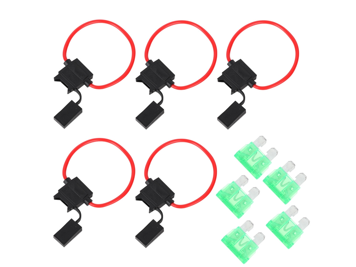 Porta Fusíveis em Linha 5 Peças Atc/ato Folha 30a para Carro Barco Rv Tamanho Médio Preto