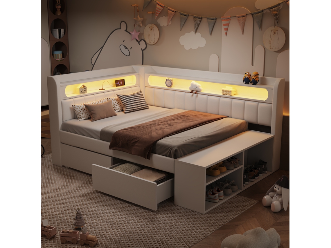 Cama Estofada em Mdf e Contraplacado Branca 90x200 Cm SINGULARITY