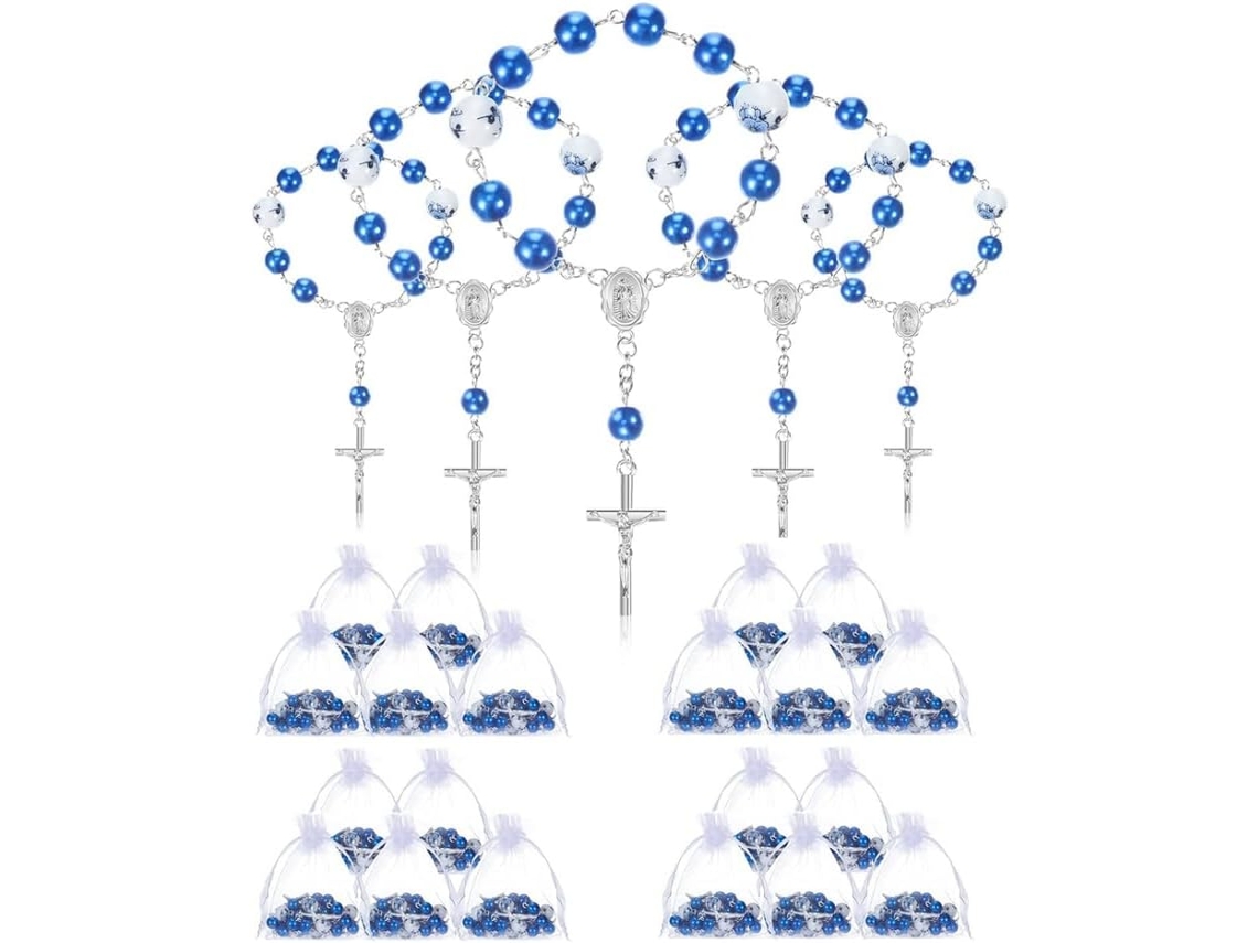 Terço De Batismo Azul Mini Terço Com 25 Contas De Organza Ideal Para Presente De Festa Gokoco