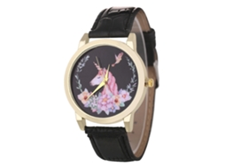 Relógio de Pulso Masculino de Couro Fashionable Simples com Movimento Quartz Preto