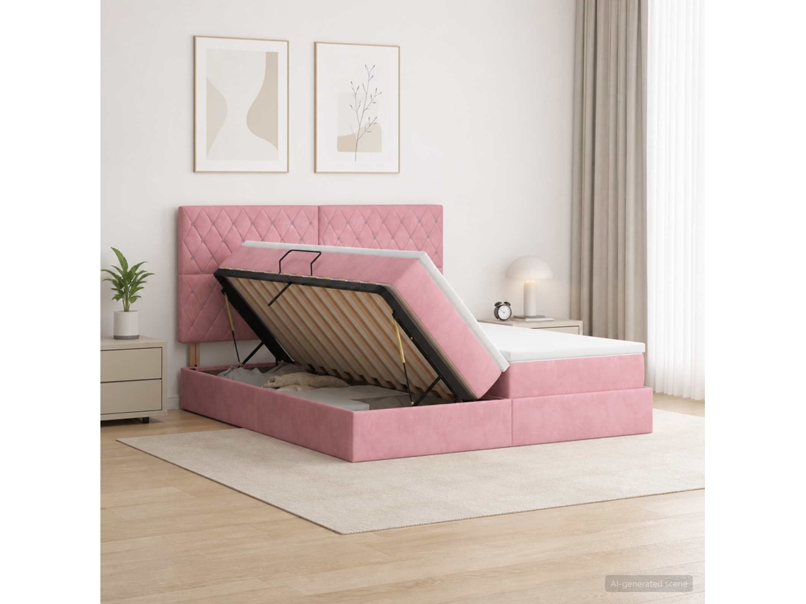 Vidaxl Cama Com Armazenamento Com Cabeceira Rosa 200 X 200 Cm Veludo