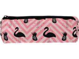 Estojo Lápis Com Estampa De Flamingo E Abacaxi Rosa Em Ziguezague, Ideal Escola E Escritório Organizador De