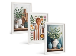 Conjunto De Pinturas Acessórios De Plantas Para Cozinha Espelharte (3 Peças 40x60 Cm)