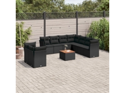 Vidaxl 10 Pcs Conjunto Sofás De Jardim C/ Almofadões Vime Pe Preto
