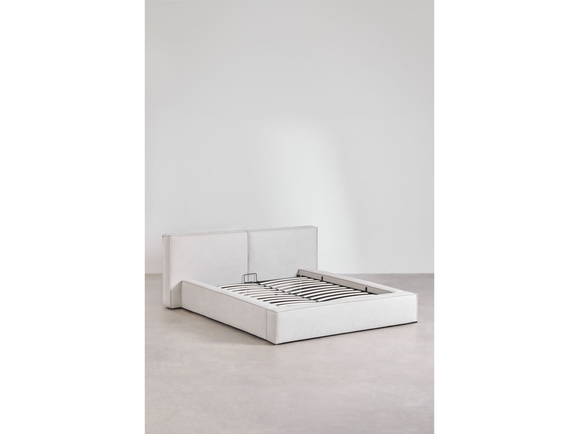 Sklum Cama Com Baú Articulado Estofada Lunari Poliéster                       Chenille Branco Quebrado        160 X 200 Cm