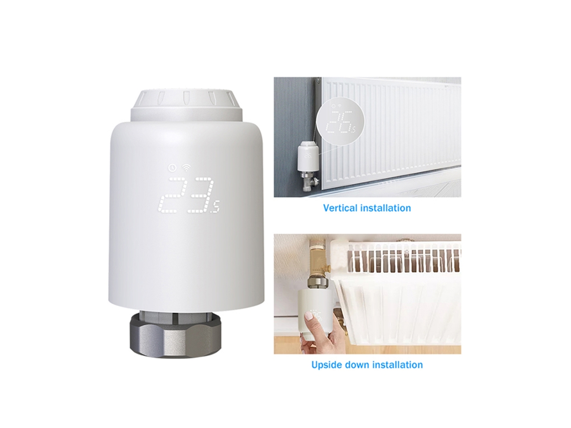 Termostato inteligente Zigbee com visor LED e suporte para controle por telefone.