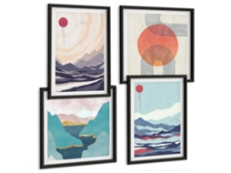 Composição De Quadros Paisagens Praias Edifícios Brancos Espelharte (4 Peças)