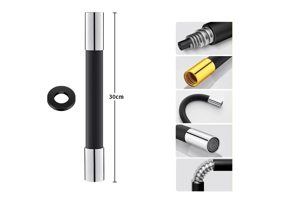 Extensor De Torneira Flexível 30 Cm Com Cabeça Cobre Giratória 360 °, Mangueira Silicone Para Pia Cozinha E Lavagem Cabelo
