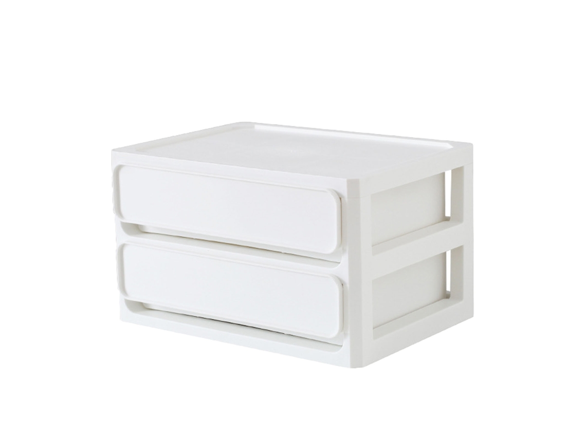 Gaveta de Armazenamento Plástica Empilhável Multicamadas para Mesa Dormitório Cosméticos Branco 2 Camadas | S/MARCA