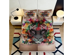Conjunto de Cama com Estampa 3d Tigre Color Microfibra Fronha 200x25cm