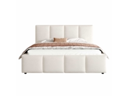 Cama Estofada 180 X 200 Cm - Com Base De Colchão E Cabeceira Acolchoada - Bege Chenille