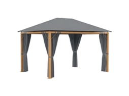 Gazebo Retangular 4x3m com Cortinas e Telhado de Poliéster Alumínio S/MARCA
