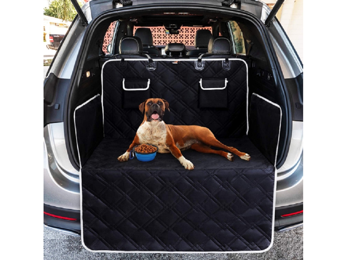 Protetor universal bagageira para cães. Impermeável e antiderrapante. 185x103 cm, 2 bolsos grandes. Preto.