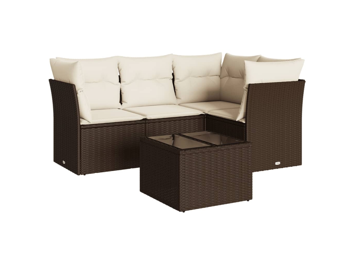 Conjunto de 5 Sofás para Jardim com Almofadões Vime Pe Castanho MAISON EXCLUSIVE (5 pcs)