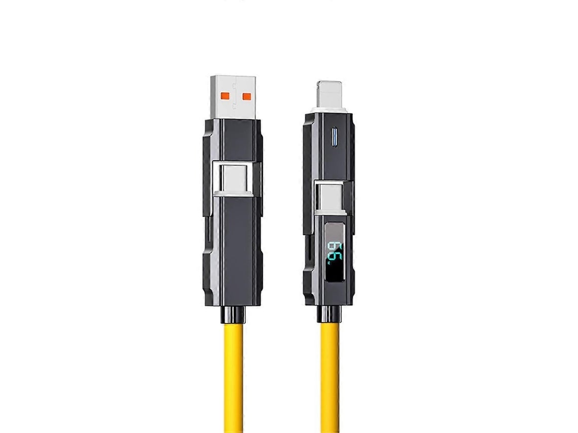 Cabo De Dados De Silicone 4 Em 1 Com Carregamento Rápido Usb Pd De 66 W E Display Digital Led Para Carregar Seu Celular. Nostalgia88