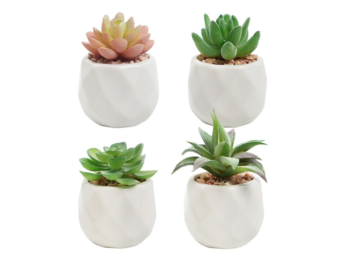 Conjunto de 4 Miniaturas Suculentas Simuladas em Vasos, Plantas Verdes em Vasos BRILVIBERA (pat11)