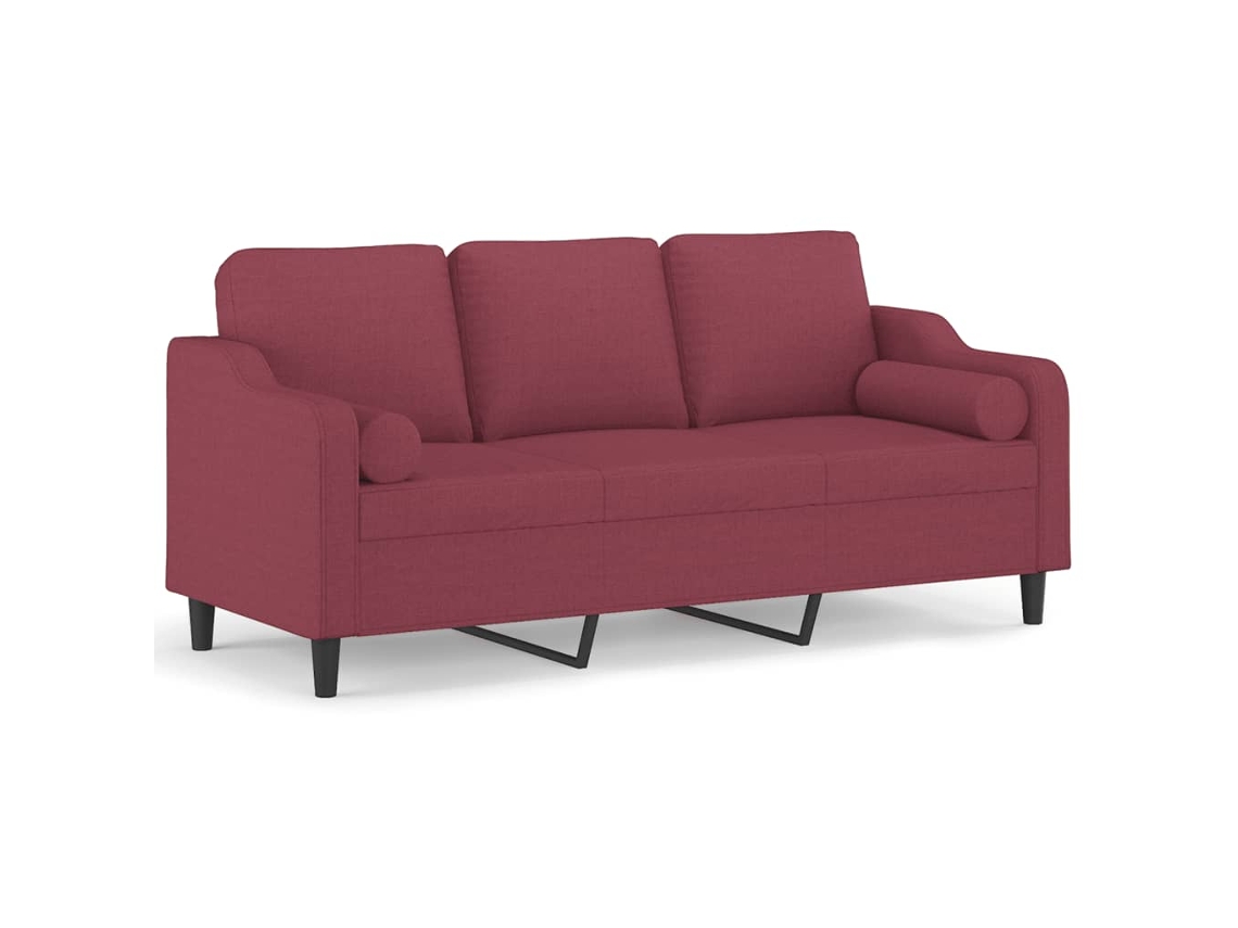 Sofá 3 lug. + almofadas decorativas VIDAXL tecido vermelho tinto (180 cm)
