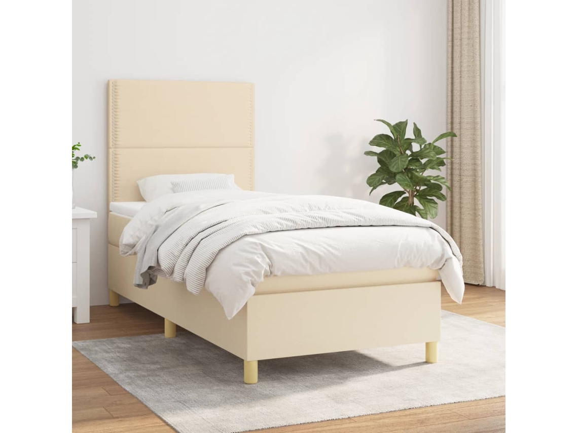 Vidaxl Cama Com Molas/colchão 90x190 Cm Tecido Cor Creme