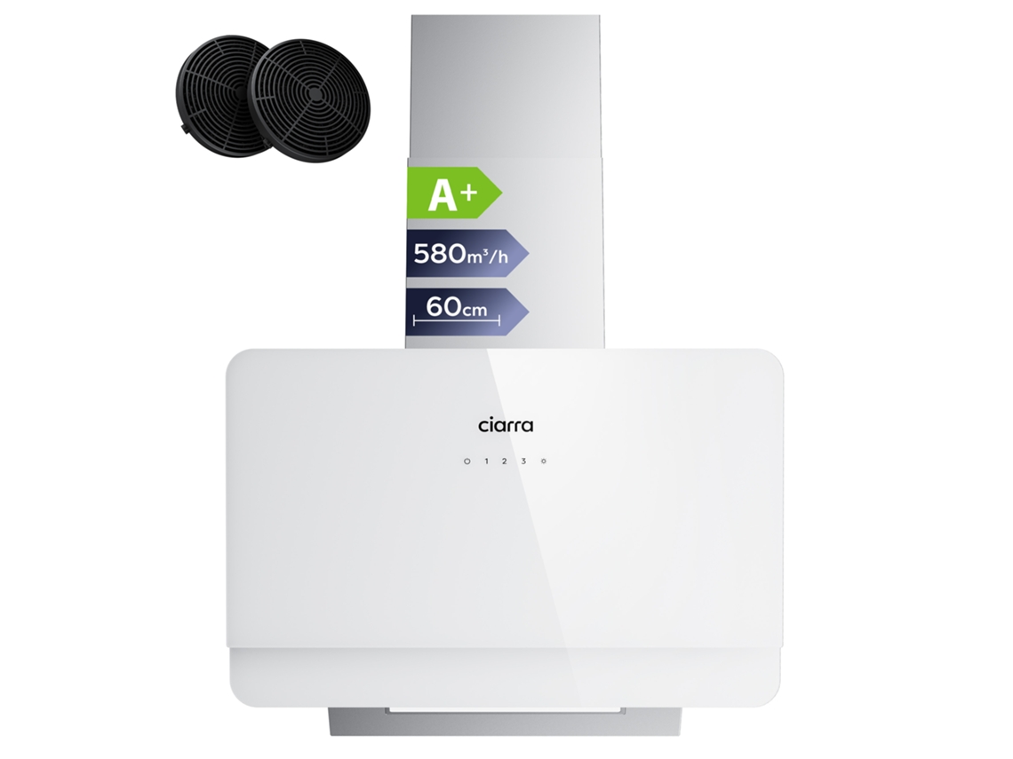 Exaustor De Parede Ciarra 60cm 560m³/h  Recirculação Com Filtros De Carvão (2 Peças) Sensortouch Inox Aws6765c Ciarra