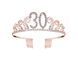 Tiara Princesa Coroada Do 30º Aniversário Com Pente De Cristal De Strass (ouro Rosa)