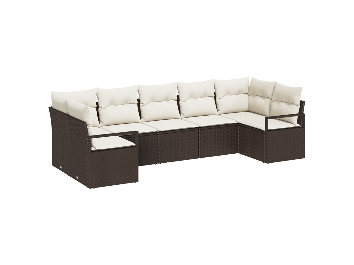 Conjunto 7 Sofá De Jardim Vidaxl Castanho Vime Pe (289 X 122 X 85 Cm)