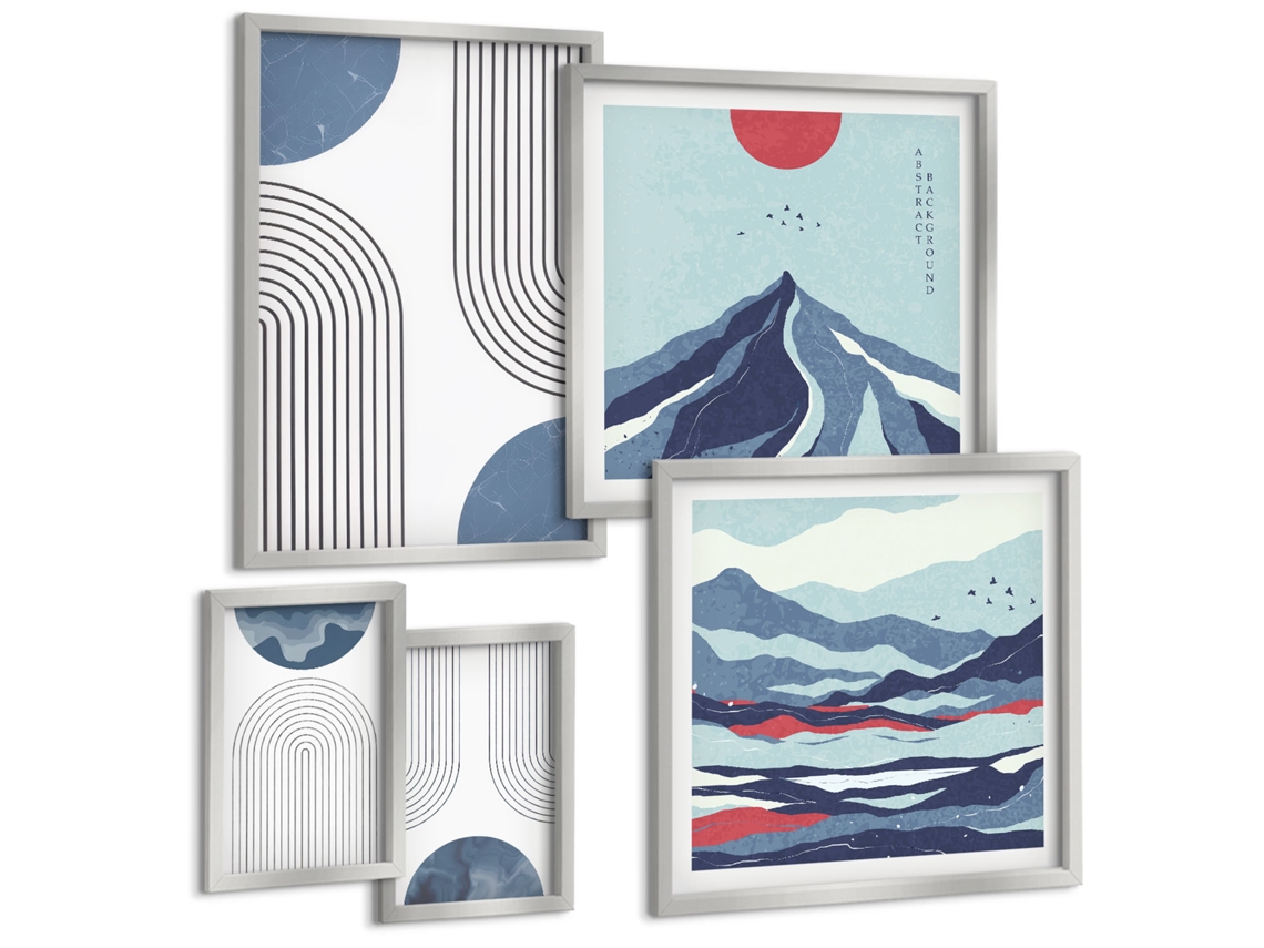 Conjunto De Pinturas Paisagens Abstratas Geometria Espelharte (5 Peças)